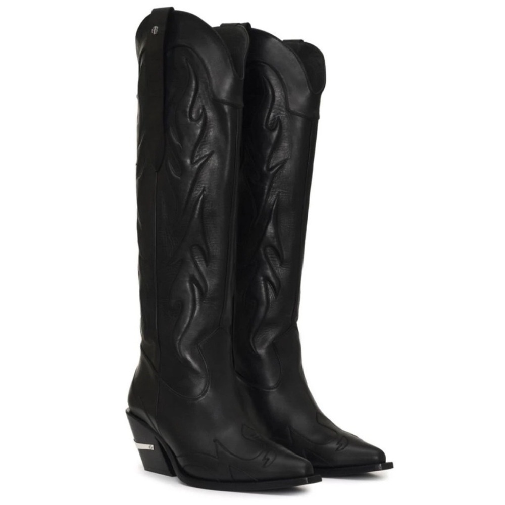 Anine Bing Tall Tania Black Leather Western Boots size 37
